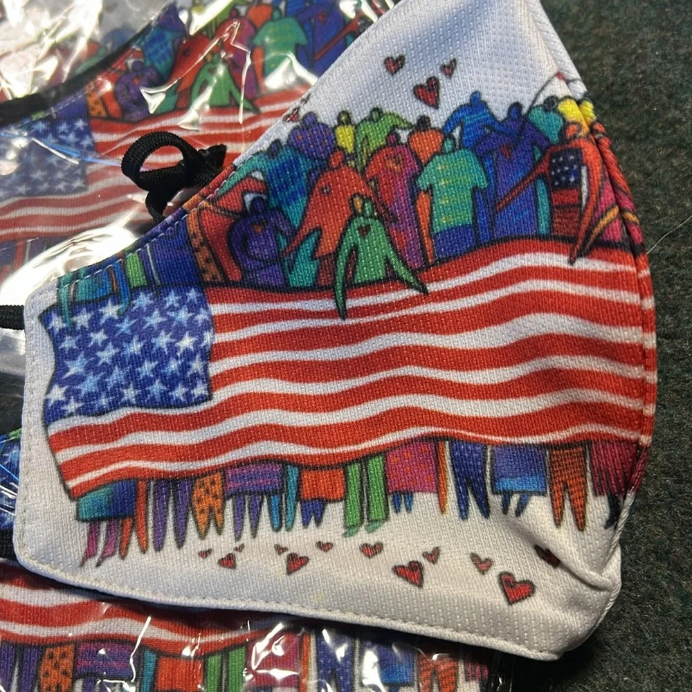 Bundle of FIVE Laurel Burch American Flag cotton Facemask